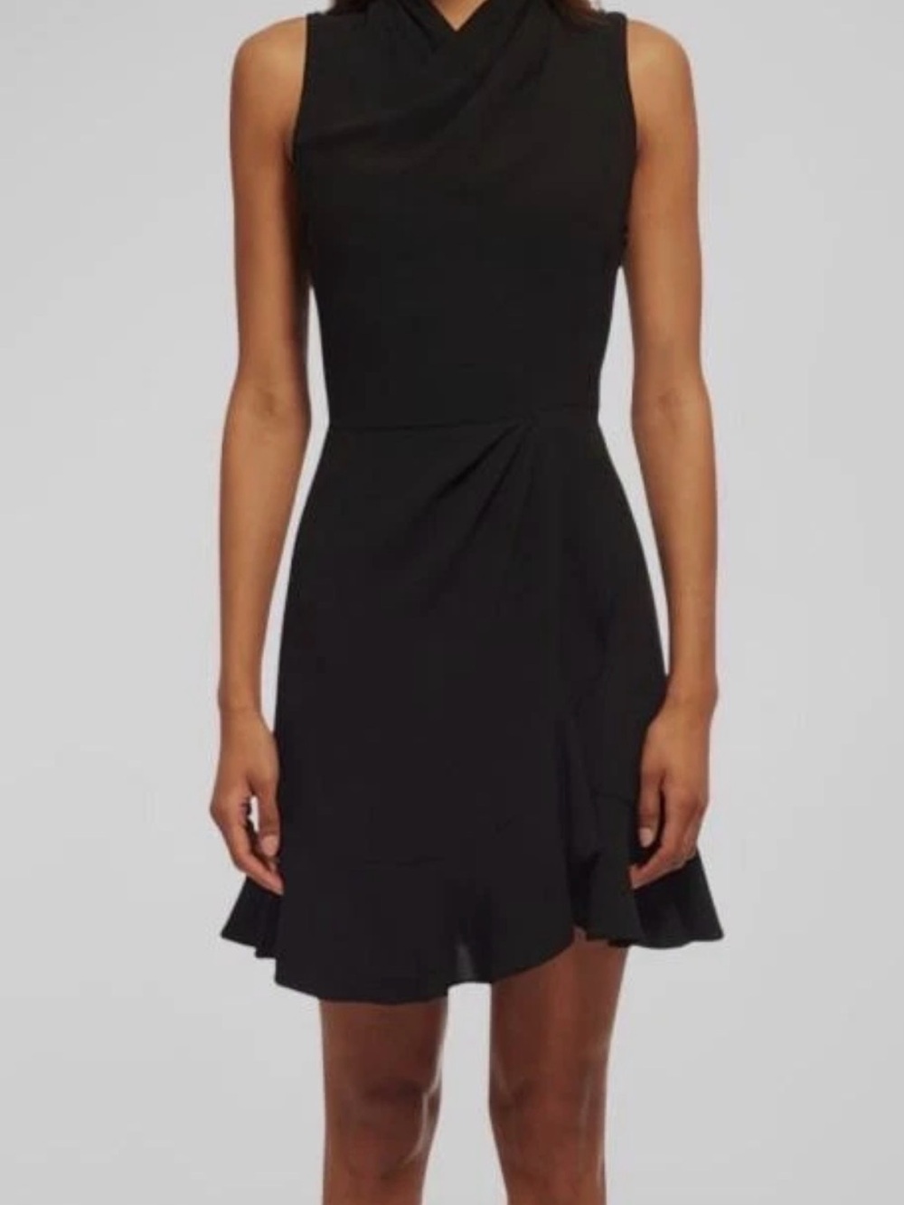 Shoshanna Black Sleeveless Ruffle-Hem Mini Dress